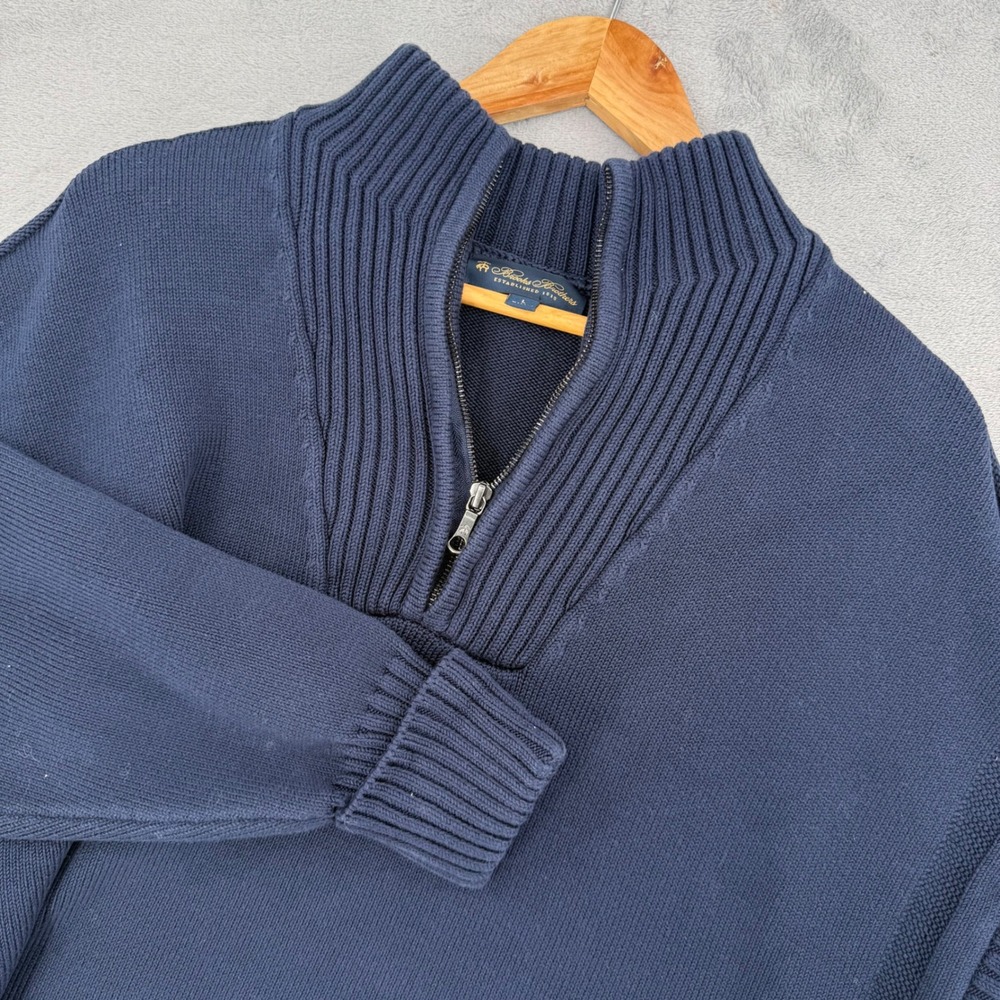 Brooks Brothers Ribbed Mock Neck Sweater Mens Large Navy Blue Heavy Quarter Zip